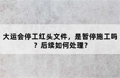 大运会停工红头文件，是暂停施工吗？后续如何处理？