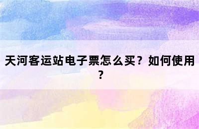 天河客运站电子票怎么买？如何使用？
