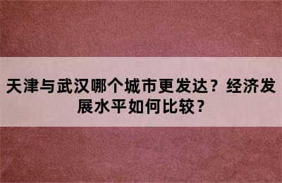 天津与武汉哪个城市更发达？经济发展水平如何比较？