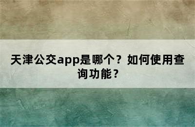 天津公交app是哪个？如何使用查询功能？