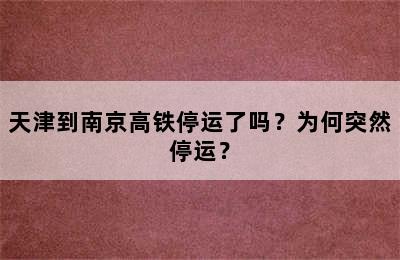 天津到南京高铁停运了吗？为何突然停运？