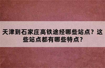 天津到石家庄高铁途经哪些站点？这些站点都有哪些特点？
