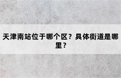 天津南站位于哪个区？具体街道是哪里？
