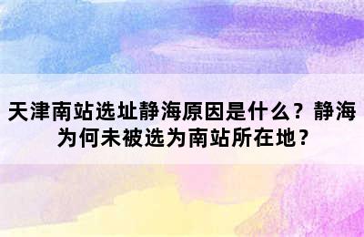 天津南站选址静海原因是什么？静海为何未被选为南站所在地？