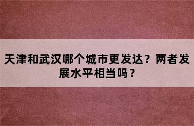 天津和武汉哪个城市更发达？两者发展水平相当吗？
