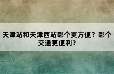 天津站和天津西站哪个更方便？哪个交通更便利？