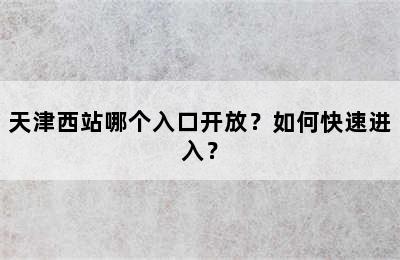 天津西站哪个入口开放？如何快速进入？
