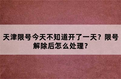 天津限号今天不知道开了一天？限号解除后怎么处理？