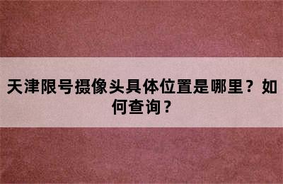 天津限号摄像头具体位置是哪里？如何查询？