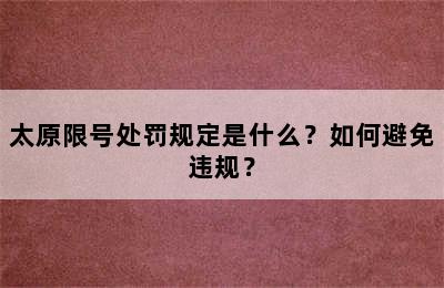太原限号处罚规定是什么？如何避免违规？