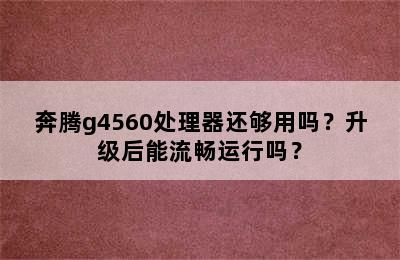 奔腾g4560处理器还够用吗？升级后能流畅运行吗？
