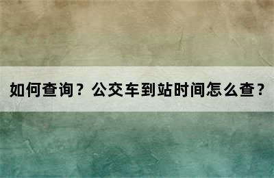 如何查询？公交车到站时间怎么查？