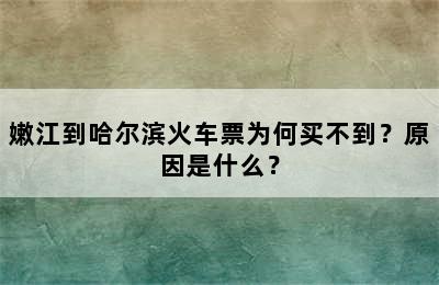嫩江到哈尔滨火车票为何买不到？原因是什么？