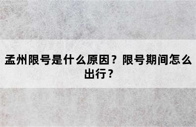 孟州限号是什么原因？限号期间怎么出行？
