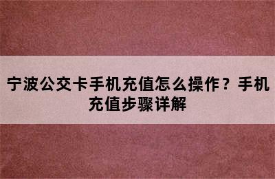 宁波公交卡手机充值怎么操作？手机充值步骤详解