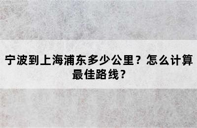 宁波到上海浦东多少公里？怎么计算最佳路线？