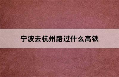 宁波去杭州路过什么高铁