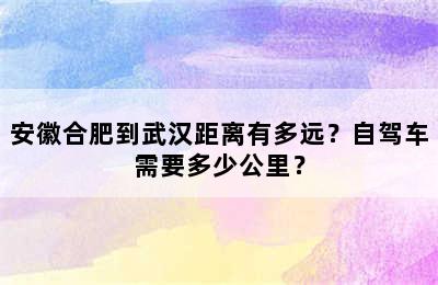 安徽合肥到武汉距离有多远？自驾车需要多少公里？