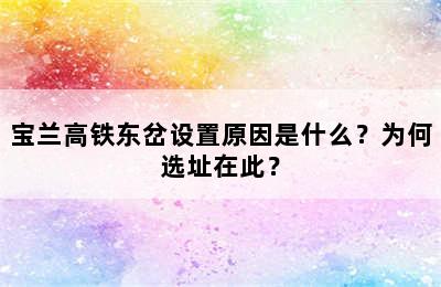 宝兰高铁东岔设置原因是什么？为何选址在此？