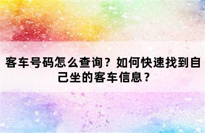 客车号码怎么查询？如何快速找到自己坐的客车信息？