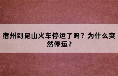 宿州到昆山火车停运了吗？为什么突然停运？