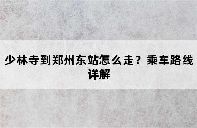 少林寺到郑州东站怎么走？乘车路线详解