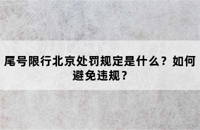 尾号限行北京处罚规定是什么？如何避免违规？
