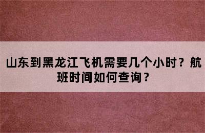 山东到黑龙江飞机需要几个小时？航班时间如何查询？