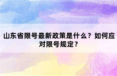 山东省限号最新政策是什么？如何应对限号规定？