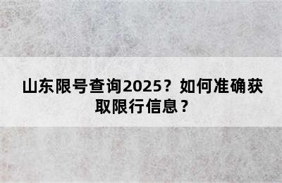 山东限号查询2025？如何准确获取限行信息？