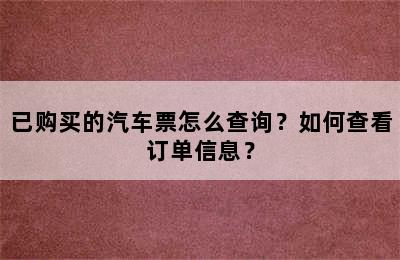 已购买的汽车票怎么查询？如何查看订单信息？