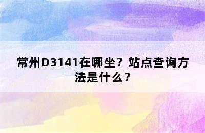 常州D3141在哪坐？站点查询方法是什么？