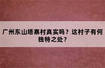 广州东山塔寨村真实吗？这村子有何独特之处？