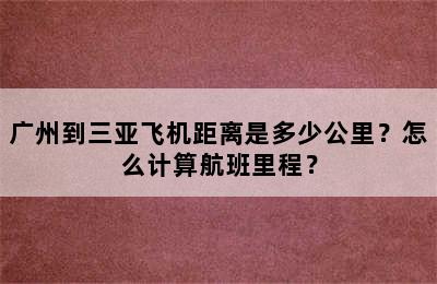 广州到三亚飞机距离是多少公里？怎么计算航班里程？
