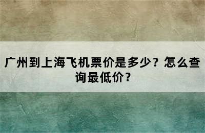 广州到上海飞机票价是多少？怎么查询最低价？