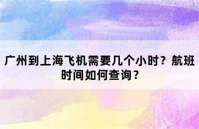 广州到上海飞机需要几个小时？航班时间如何查询？
