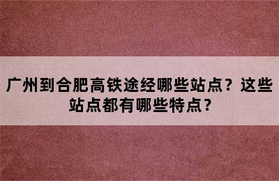 广州到合肥高铁途经哪些站点？这些站点都有哪些特点？