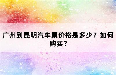 广州到昆明汽车票价格是多少？如何购买？