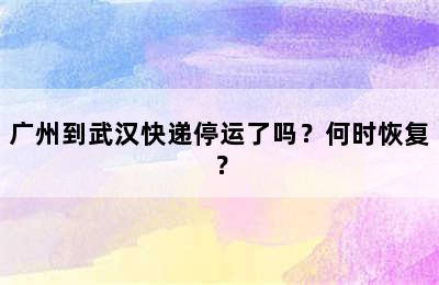 广州到武汉快递停运了吗？何时恢复？