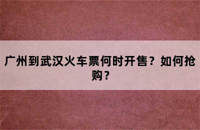 广州到武汉火车票何时开售？如何抢购？