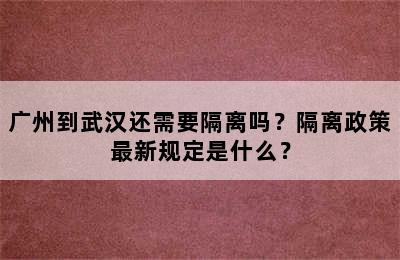 广州到武汉还需要隔离吗？隔离政策最新规定是什么？