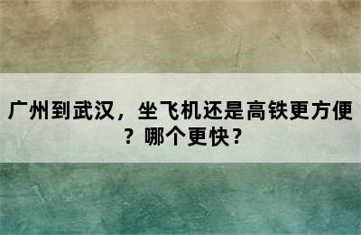 广州到武汉，坐飞机还是高铁更方便？哪个更快？