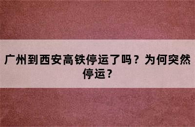 广州到西安高铁停运了吗？为何突然停运？