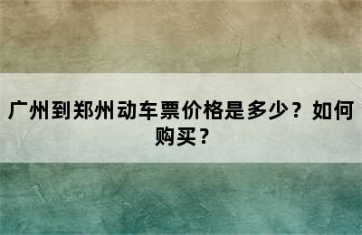 广州到郑州动车票价格是多少？如何购买？