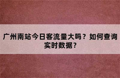广州南站今日客流量大吗？如何查询实时数据？