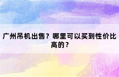 广州吊机出售？哪里可以买到性价比高的？