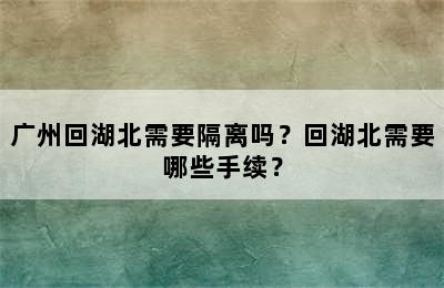 广州回湖北需要隔离吗？回湖北需要哪些手续？