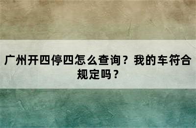 广州开四停四怎么查询？我的车符合规定吗？