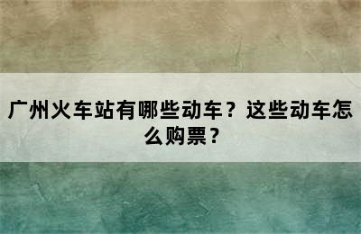 广州火车站有哪些动车？这些动车怎么购票？