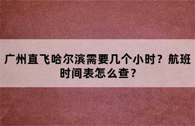 广州直飞哈尔滨需要几个小时？航班时间表怎么查？